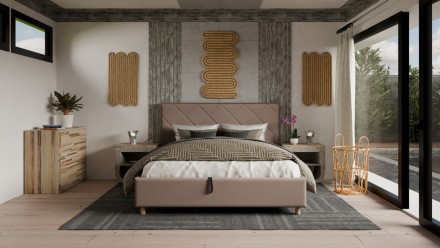 Krásné čelo Klinmam Madison s čalouněnými čtverci se vyznačuje nápaditým designem a dokonalým řemeslným zpracováním.