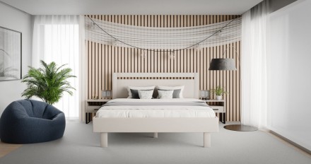 Postel Matera již při prvním pohledu zaujme svým tvarem a jednoduchým moderním designem.