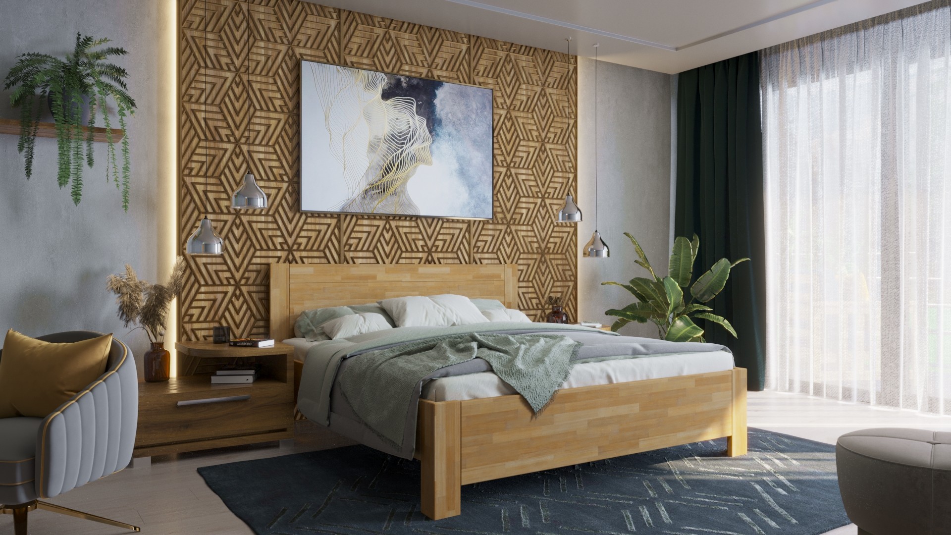 Solidne drewniane łóżko Arlon z solidną podstawą