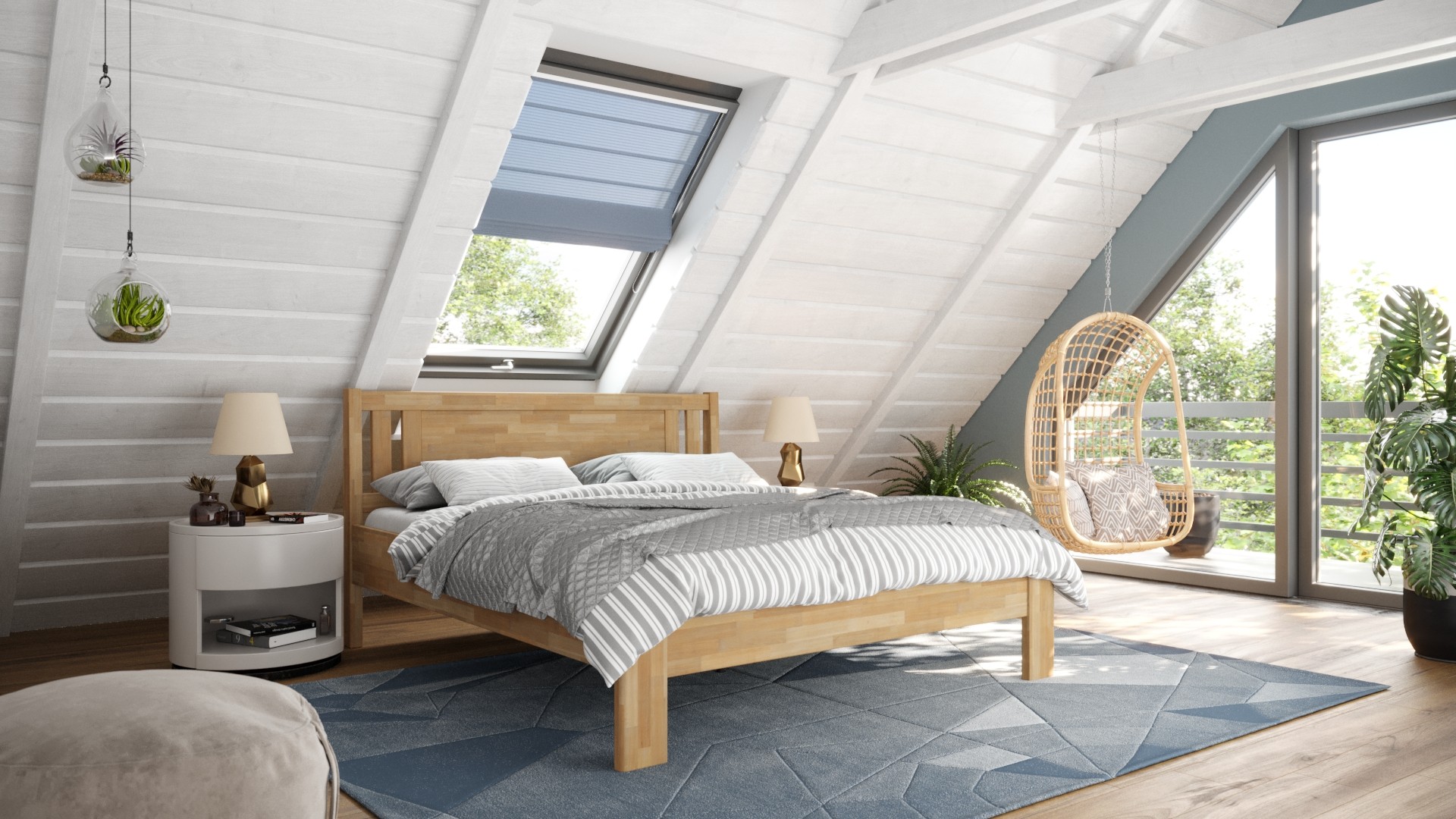Wysokie i wytrzymałe łóżko z litego drewna Beringen