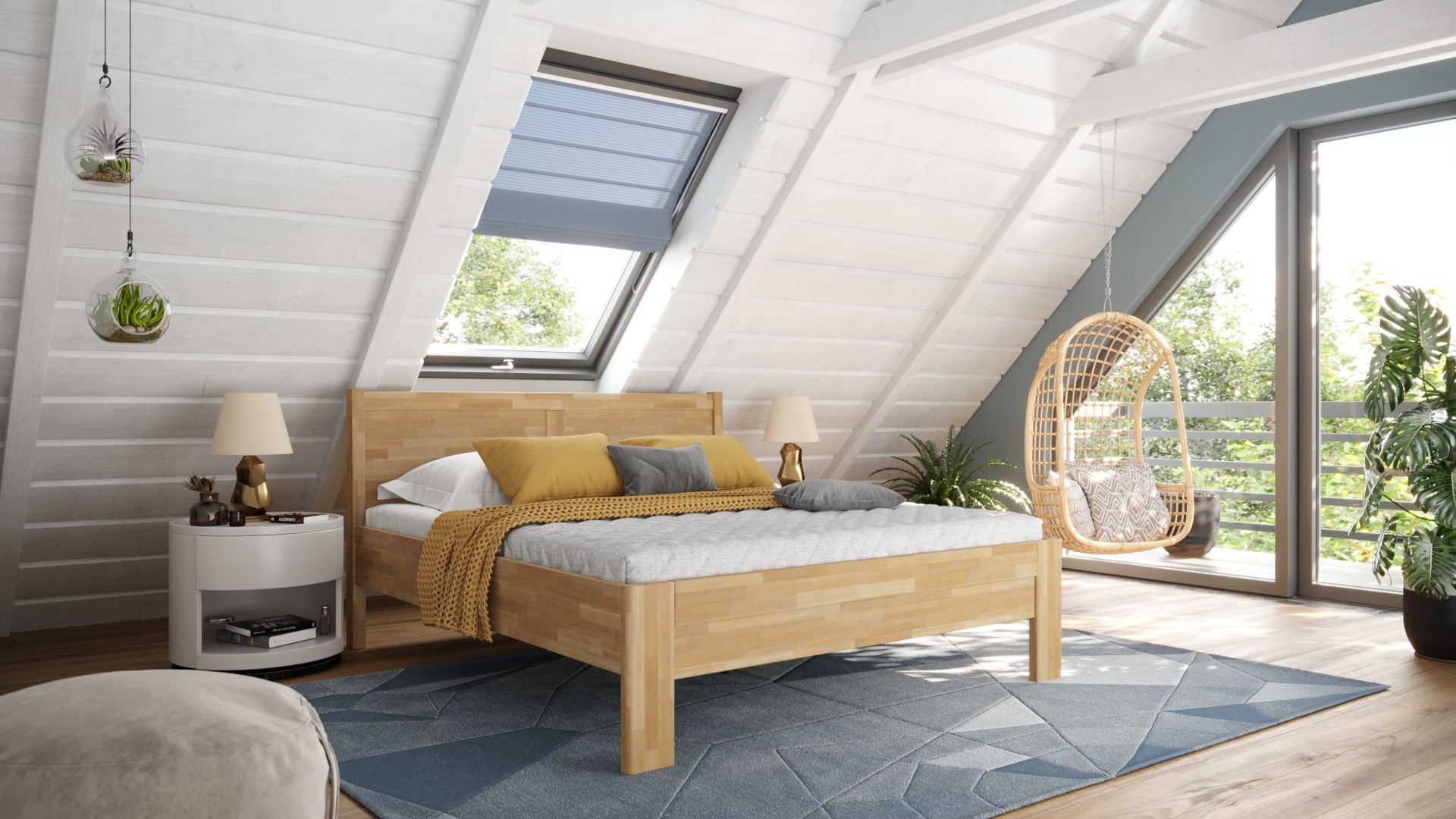 Solidne drewniane łóżko Arlon z solidną podstawą