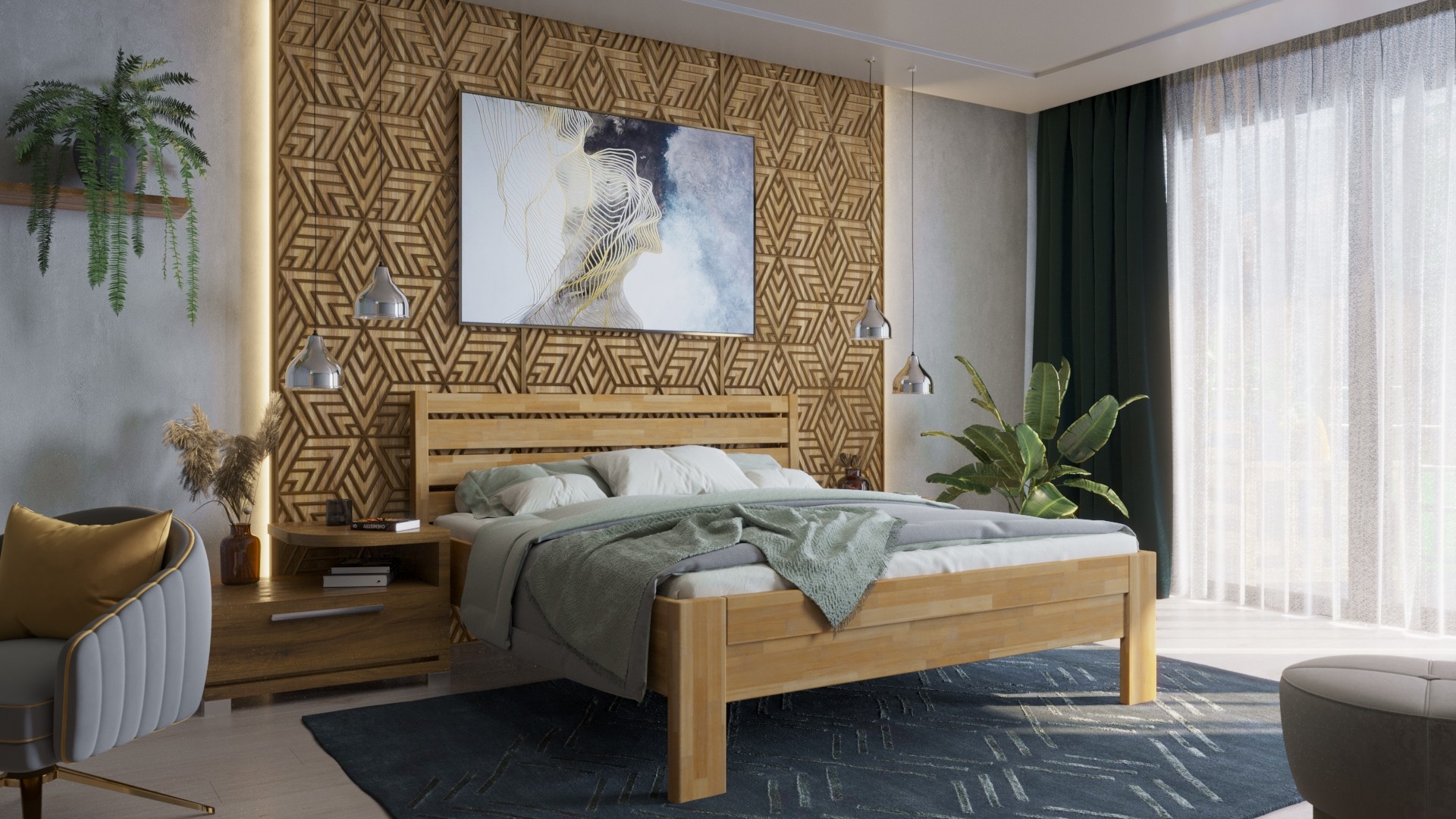 Masívna drevená posteľ Tapa s pevným podstavcom