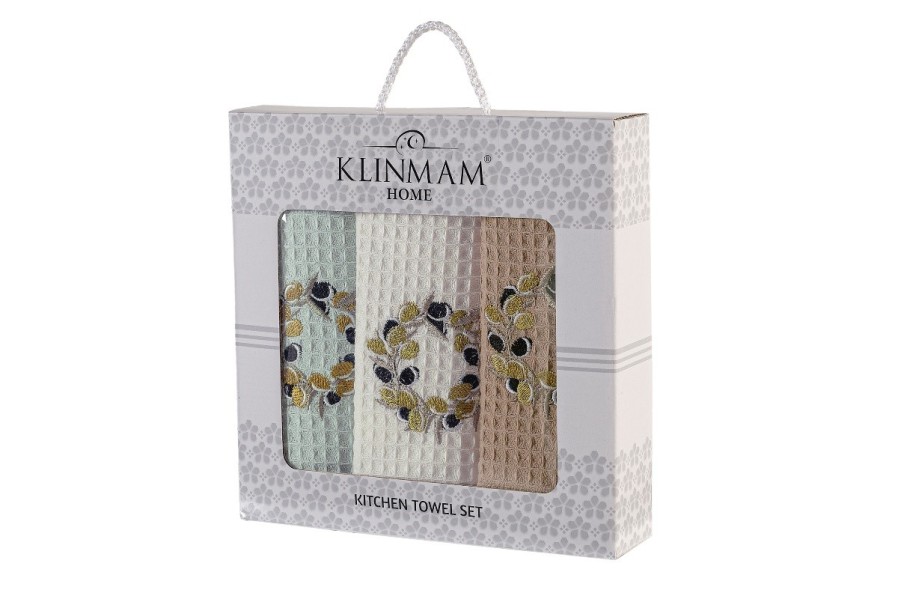 Dodejte své kuchyni nádech elegance s dárkovou sadou utěrek Klinmam Home. Sada tří utěrek ze 100% výběrové bavlny kombinuje mimořádnou měkkost s praktickou savostí. Díky jemným barvám a precizním výšivkám s motivy kávy, levandule či oliv jsou nejen nepostradatelným pomocníkem, ale i vkusným doplňkem.
