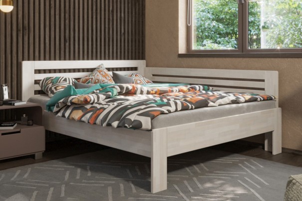 Levně Rohová dřevěná postel Lola, pravý roh, provedení BO102 bílá, 120x200 cm