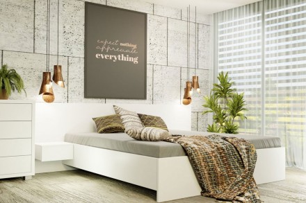 Minimalistická postel Ella s výrazným čelem a snadnou údržbou v kombinaci s matrací Bohemica Medical Graphite přináší moderní design, oporu těla, volbu tvrdosti a zdravý spánek.