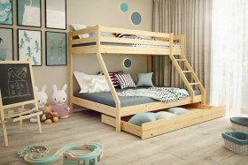 Denis je patrová postel pro tři děti, která spojuje precizní zpracování s vysokou funkčností.