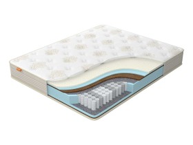 Oboustranná matrace s různou mírou tuhosti: Jedna strana matrace (střední tvrdost) obsahuje přírodní latex, který poskytuje elasticitu a zvyšuje pohodlí postele.