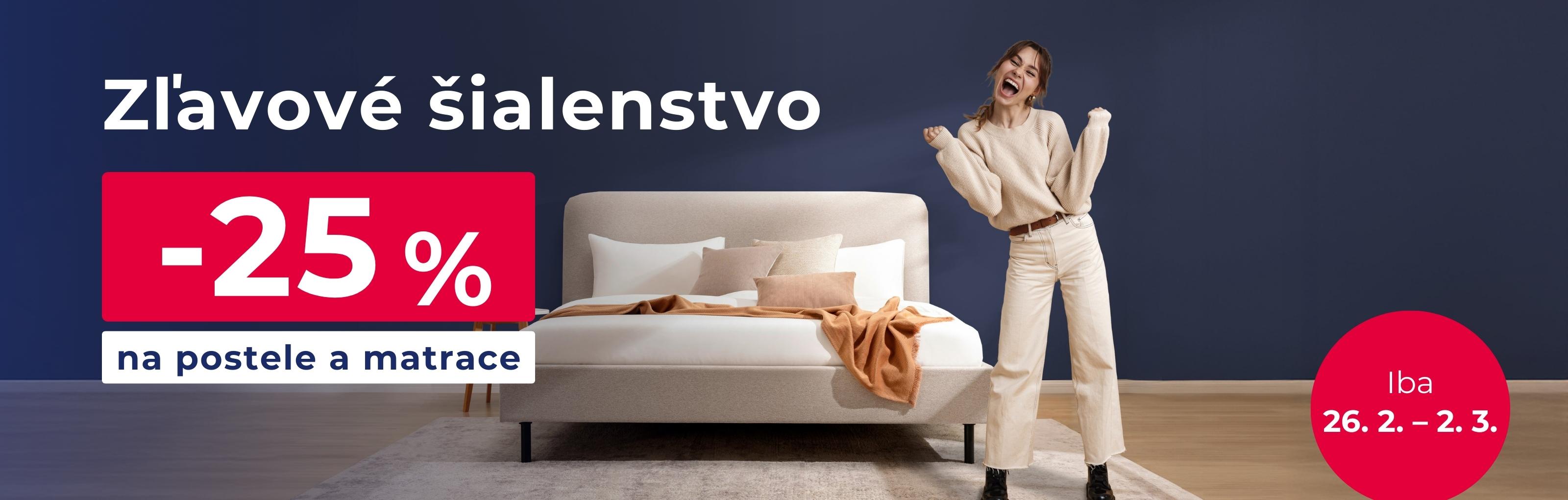 Zľava 25 % na matrace a postele