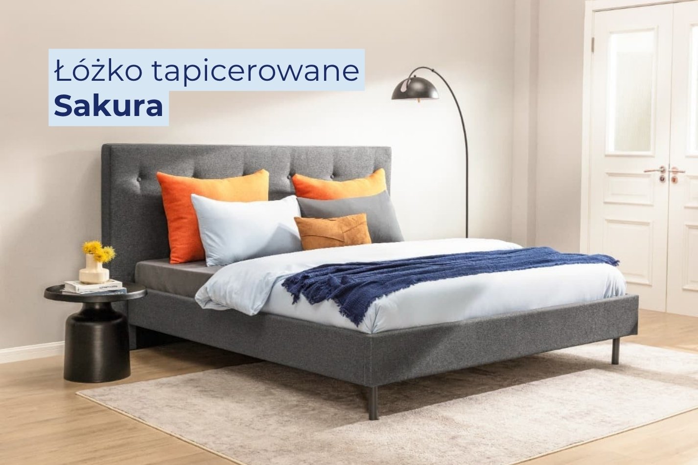 Łóżko tapicerowane Sakura, Dark Grey, 180x200 cm