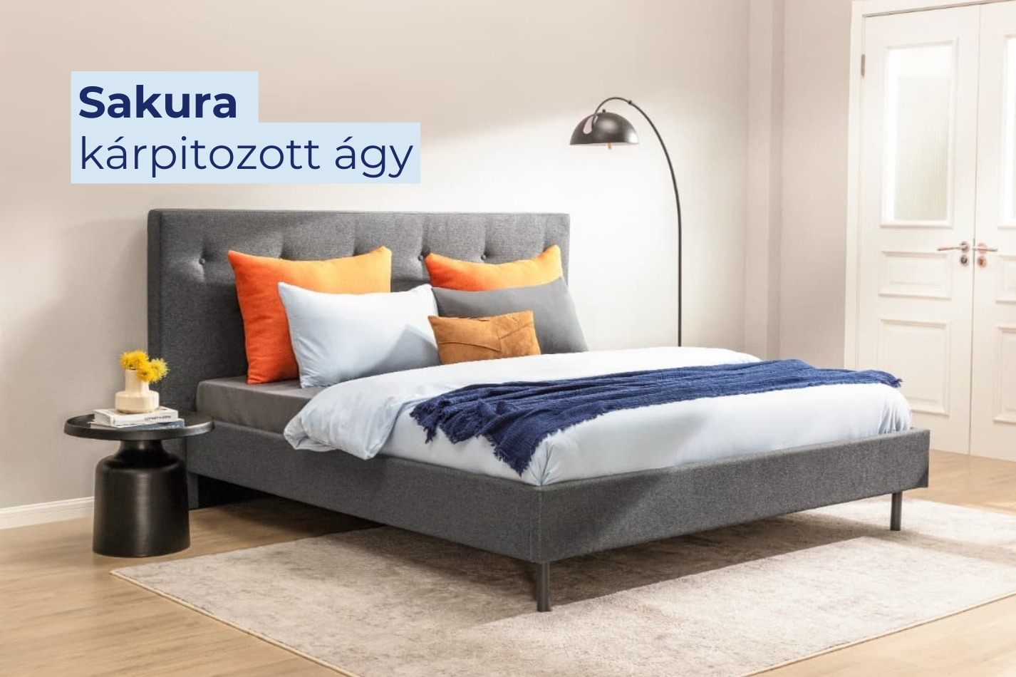 Sakura kárpitozott ágy, Dark Grey, 180x200 cm
