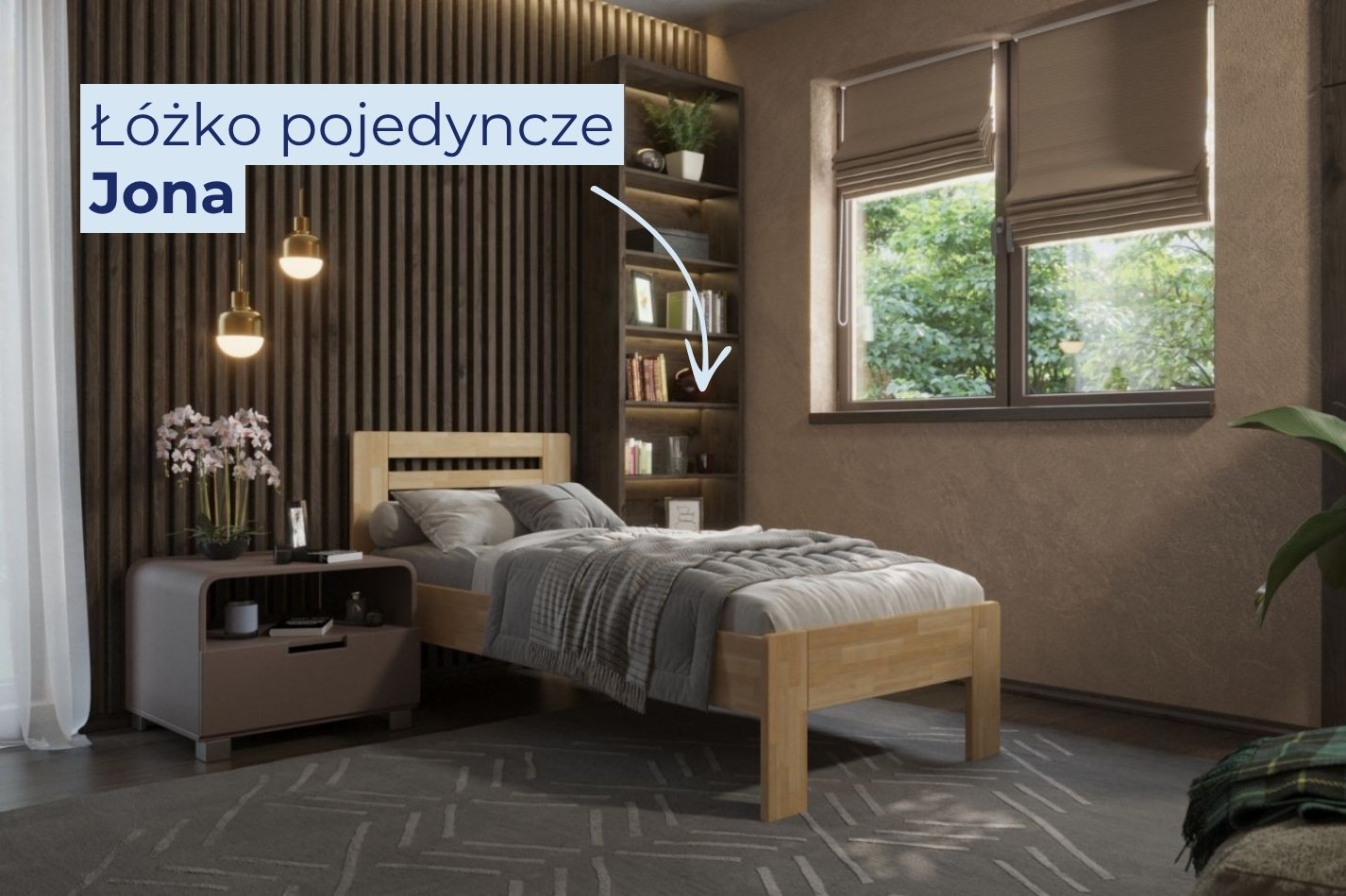 Łóżko pojedyncze z litego drewna