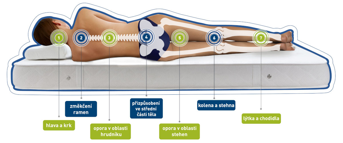7 důležitých zón matrace