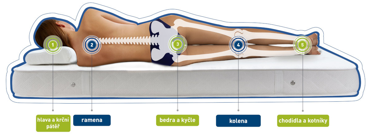 5 důležitých zón matrace